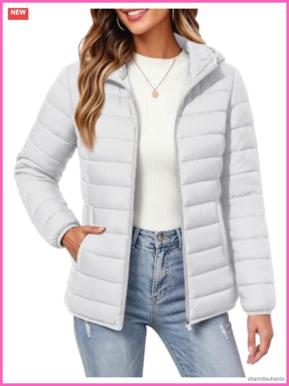 Packable Lightweight Quilted Puffer Jacket Hooded Water Resistant Coat